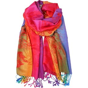 Colorful Elephant Peacock Feather Pashmina Scarf Shawl Wrap