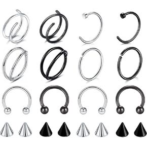 DELLIR 20PCS Surgical Steel Nose Septum Horseshoe Nose Hoop Rings Nose Piercing Replacement Spikes Barbells in Saudi Arabia