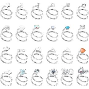 FIASASO 24 قطعة حلقة أنف مزدوجة لثقب واحد تشيكوسلوفاكيا نجمة القمر فراشة الفولاذ المقاوم للصدأ حلقة الأنف مزدوجة للنساء دوامة مزدوجة حلقة الأنف in Kuwait