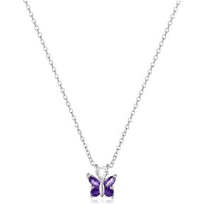 Amazon Essentials Sterling Silver Gemstone Butterfly Pendant Necklace, 18" (previously Amazon Collection)