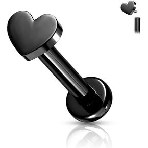 Amelia Fashion 16GA (1.2mm) L. 5/16" (8mm) Heart Top Labret Stud Implant Grade Titanium Internally Threaded