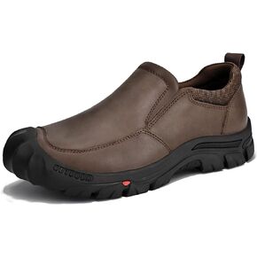 VOCECO Mens Leather Slip On Hiking Outdoor Waterproof Causal Loafers Work Walking Shoes
