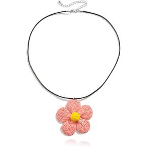 Locrccl Rattan Pendant Necklace for Women Raffia Straw Wrapped Flower Boho Colorful Statement Symbol Necklace Jewelry Gifts in Kuwait