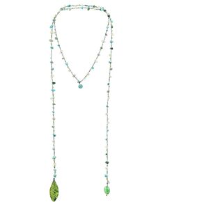AeraVida Long Lariat Wrap Multi-Wear Mix Simulated Turquoise & Green Stones Beaded Necklace in Kuwait