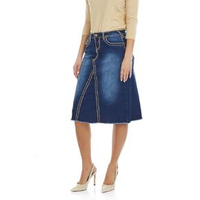 تنورة نسائية من ESTEEZ مصنوعة من قماش الدنيم على شكل حرف A وخياطة سرج قابلة للتمدد من الجينز فيكتوريا in Kuwait