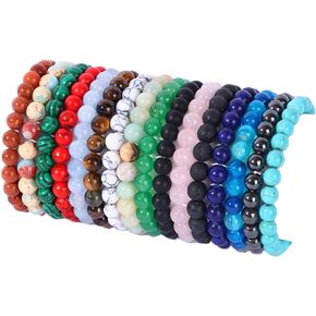 MOZAKA 16 قطعة أحجار الشفاء مطرز أساور للنساء الرجال كريستال سوار مُزين بالخرز للجنسين قابل للتعديل أساور ممتدة 8 مللي متر in Kuwait