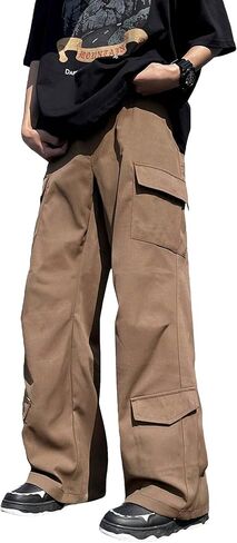 GORGLITTER Men's Drawstring Waist Cargo Pants Baggy Flap Pocket Side Y2K Streetwear Pants in Saudi Arabia