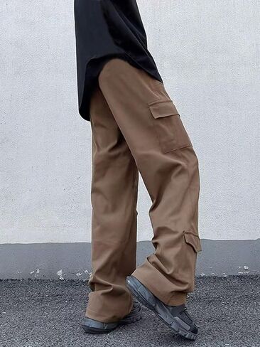GORGLITTER Men's Drawstring Waist Cargo Pants Baggy Flap Pocket Side Y2K Streetwear Pants in Saudi Arabia