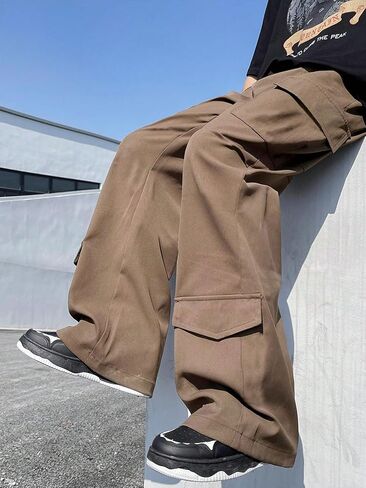 GORGLITTER Men's Drawstring Waist Cargo Pants Baggy Flap Pocket Side Y2K Streetwear Pants in Saudi Arabia