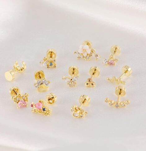 FIRAZIO 12 جهاز كمبيوتر شخصى 16G الغضروف حلق 316L الفولاذ المقاوم للصدأ تشيكوسلوفاكيا أقراط متدلية للنساء الرجال فراشة زهرة القلب هيبولرجينيك أقراط مسطحة الظهر الزنمة الأريكة اللولب ثقب المجوهرات in Kuwait