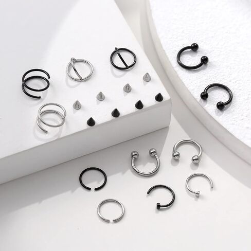 DELLIR 20PCS Surgical Steel Nose Septum Horseshoe Nose Hoop Rings Nose Piercing Replacement Spikes Barbells in Saudi Arabia