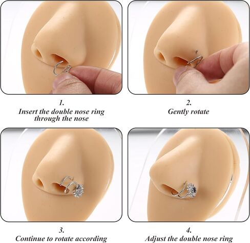 FIASASO 24 قطعة حلقة أنف مزدوجة لثقب واحد تشيكوسلوفاكيا نجمة القمر فراشة الفولاذ المقاوم للصدأ حلقة الأنف مزدوجة للنساء دوامة مزدوجة حلقة الأنف in Kuwait