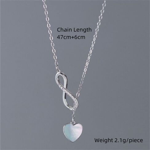 Infinity Lariat Y-Necklace for Women Girls 925 Sterling Silver Love Heart Mother of Pearl Pendant Long Link Chain Necklaces Adjustable Delicate Wedding Birthday Valentines Jewelry Gift 20 inches in Saudi Arabia