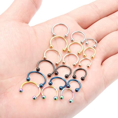 SCERRING 16G Nose Hoop Rings Stainless Steel Nose Horseshoe Hoop Rings Eyebrow Lip Ear Tragus Septum Piercing Jewelry Hanger Retainer 6-16mm 18-36PCS in Saudi Arabia