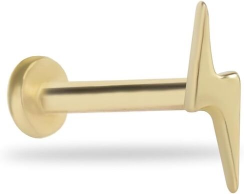 Lightning Labret Cartilage Piercing Earring - 14K Solid Yellow Gold - For Helix Tragus Lobe Conch Flat & Other Body Piercing BY KORAL JEWELRY in Saudi Arabia