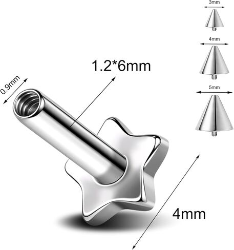 6ixGosh 16G G23 Titanium Cartilage Earring Tragus Conch Helix Piercing Jewelry Internally Threaded Monroe Lip Studs 6/8mm Heart Star Shaped Labret Jewelry for women men (3 Tops & 1 Post) in Saudi Arabia