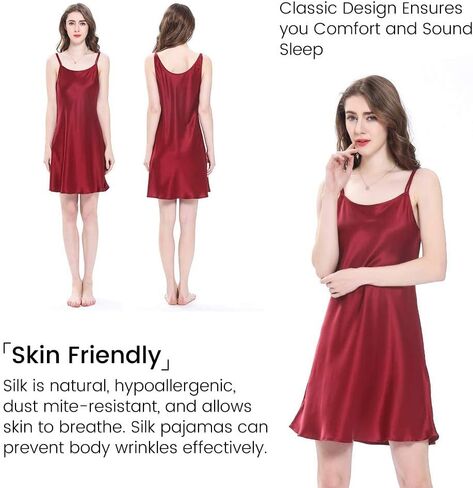 ثوب نوم حريري 100% من LILYSILK للنساء 19 مم حرير التوت قصير قميص نوم مثير للسيدات، أحمر M in Kuwait