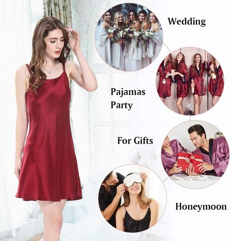 ثوب نوم حريري 100% من LILYSILK للنساء 19 مم حرير التوت قصير قميص نوم مثير للسيدات، أحمر M in Kuwait