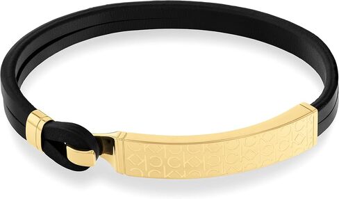 Calvin Klein Jewelry Men's Ionic Plated Thin Gold Steel and Black Leather Bracelet, Color: Black (Model: 35000408) in Saudi Arabia