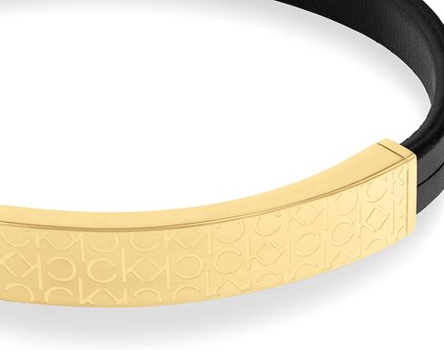 Calvin Klein Jewelry Men's Ionic Plated Thin Gold Steel and Black Leather Bracelet, Color: Black (Model: 35000408) in Saudi Arabia