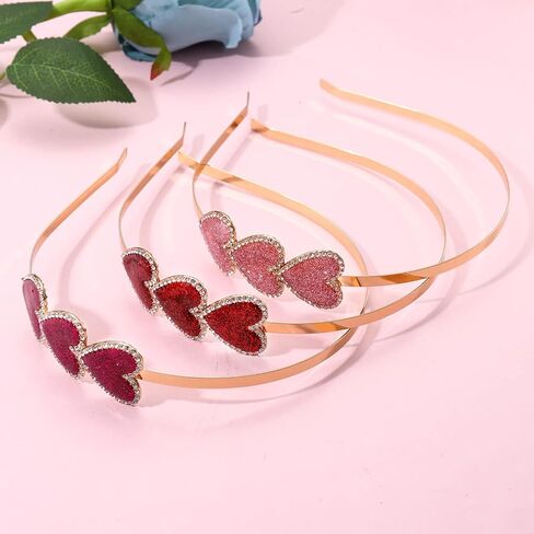 HEIDKRUEGER Valentine's Headbands Enamel Heart Headbands for Women Sparkly Rhinestone Love Valentines Day Hair Hoops Gift in Kuwait