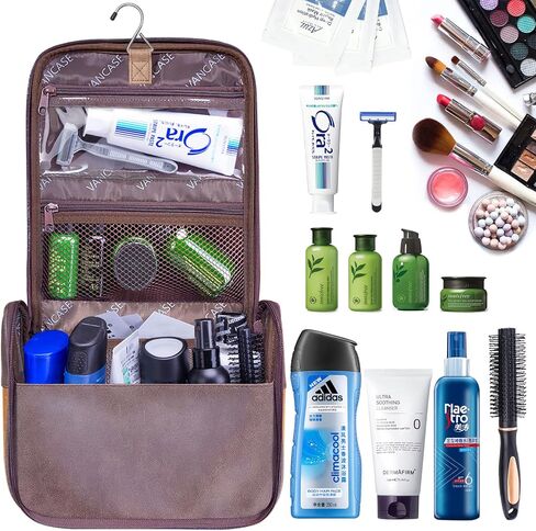 VACNASE حقيبة أدوات الزينة المعلقة للرجال خمر الجلود الحلاقة Dopp عدة متوسطة للماء حقائب الحمام السفر المحمولة دش المنظم in Kuwait