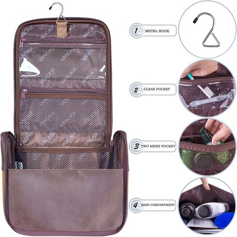 VACNASE حقيبة أدوات الزينة المعلقة للرجال خمر الجلود الحلاقة Dopp عدة متوسطة للماء حقائب الحمام السفر المحمولة دش المنظم in Kuwait