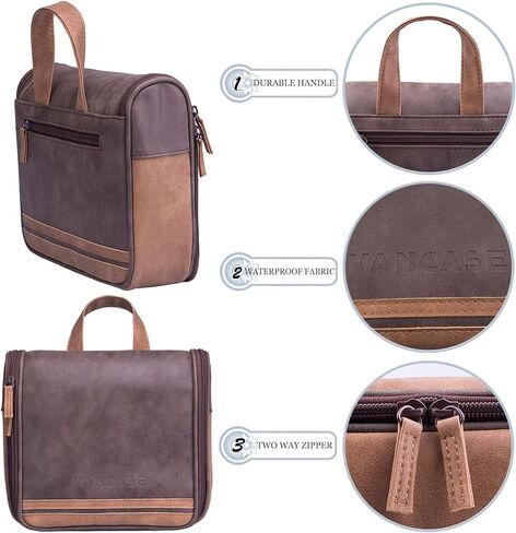 VACNASE حقيبة أدوات الزينة المعلقة للرجال خمر الجلود الحلاقة Dopp عدة متوسطة للماء حقائب الحمام السفر المحمولة دش المنظم in Kuwait