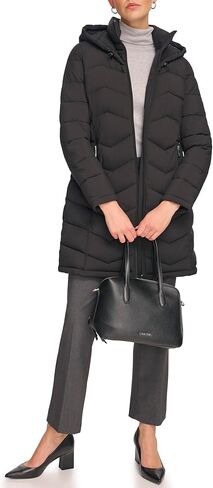 Calvin Klein Women's Long Bib-Front Light-Weight Jacket, Black in Saudi Arabia
