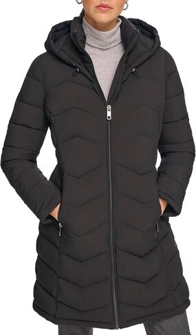 Calvin Klein Women's Long Bib-Front Light-Weight Jacket, Black in Saudi Arabia
