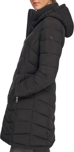 Calvin Klein Women's Long Bib-Front Light-Weight Jacket, Black in Saudi Arabia