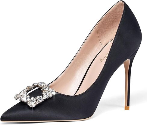 Elisabet Tang Women's Pumps 4 Inch Satin Glitter Rhinestone Heels for Women High Heels Closed Pointed Toe Slip on Party Wedding Shoes in Saudi Arabia