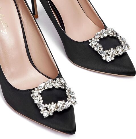Elisabet Tang Women's Pumps 4 Inch Satin Glitter Rhinestone Heels for Women High Heels Closed Pointed Toe Slip on Party Wedding Shoes in Saudi Arabia