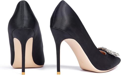 Elisabet Tang Women's Pumps 4 Inch Satin Glitter Rhinestone Heels for Women High Heels Closed Pointed Toe Slip on Party Wedding Shoes in Saudi Arabia