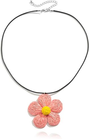 Locrccl Rattan Pendant Necklace for Women Raffia Straw Wrapped Flower Boho Colorful Statement Symbol Necklace Jewelry Gifts in Kuwait