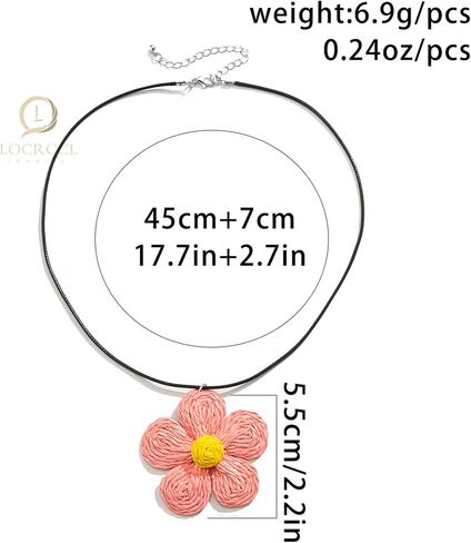 Locrccl Rattan Pendant Necklace for Women Raffia Straw Wrapped Flower Boho Colorful Statement Symbol Necklace Jewelry Gifts in Kuwait
