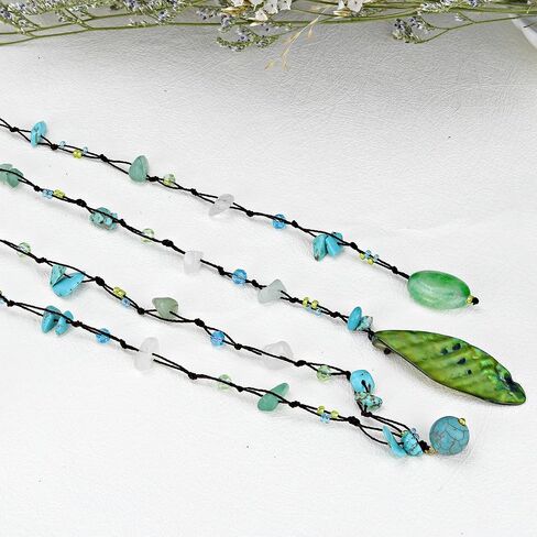 AeraVida Trendy Wrap Around Layers of Simulated Turquoise, Seashell, and Mixed Stones on Cotton Rope Lariat Style Beaded Long Necklace in Saudi Arabia