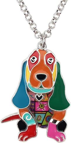 Bonsny Alloy Enamel Basset Hound Dog Necklace Pendant Love Pets Light Jewelry for Women Girl Charm Gift in Saudi Arabia