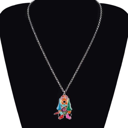 Bonsny Alloy Enamel Basset Hound Dog Necklace Pendant Love Pets Light Jewelry for Women Girl Charm Gift in Saudi Arabia