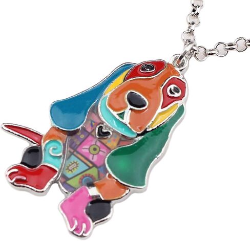 Bonsny Alloy Enamel Basset Hound Dog Necklace Pendant Love Pets Light Jewelry for Women Girl Charm Gift in Saudi Arabia