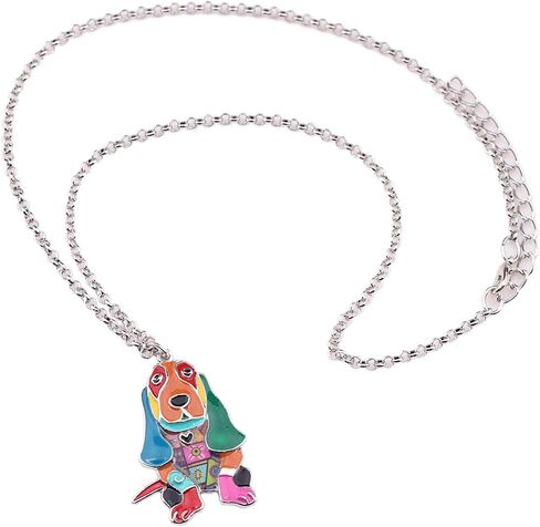 Bonsny Alloy Enamel Basset Hound Dog Necklace Pendant Love Pets Light Jewelry for Women Girl Charm Gift in Saudi Arabia