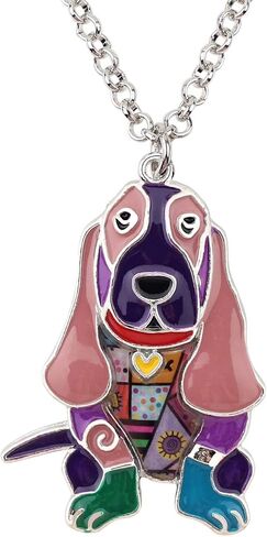 Bonsny Alloy Enamel Basset Hound Dog Necklace Pendant Love Pets Light Jewelry for Women Girl Charm Gift in Saudi Arabia