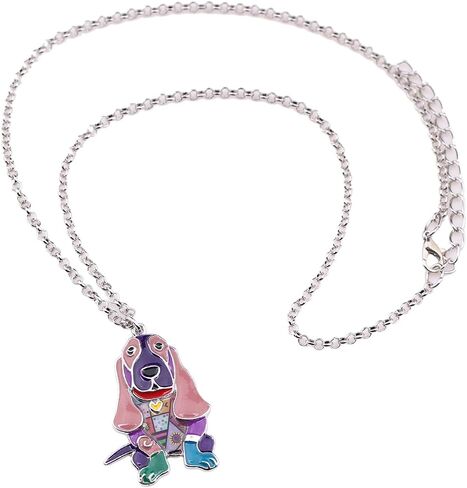 Bonsny Alloy Enamel Basset Hound Dog Necklace Pendant Love Pets Light Jewelry for Women Girl Charm Gift in Saudi Arabia