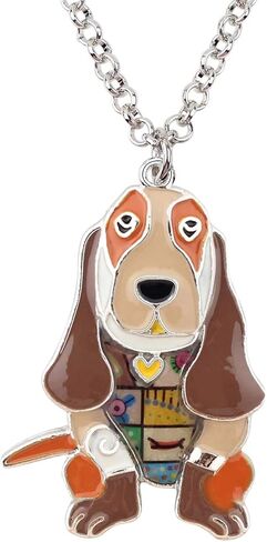 Bonsny Alloy Enamel Basset Hound Dog Necklace Pendant Love Pets Light Jewelry for Women Girl Charm Gift in Saudi Arabia