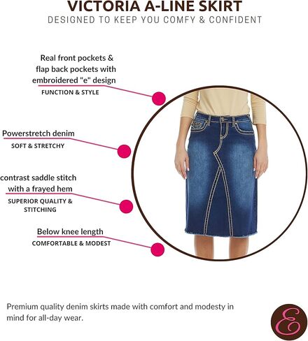 تنورة نسائية من ESTEEZ مصنوعة من قماش الدنيم على شكل حرف A وخياطة سرج قابلة للتمدد من الجينز فيكتوريا in Kuwait