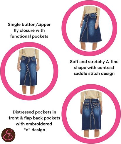 تنورة نسائية من ESTEEZ مصنوعة من قماش الدنيم على شكل حرف A وخياطة سرج قابلة للتمدد من الجينز فيكتوريا in Kuwait