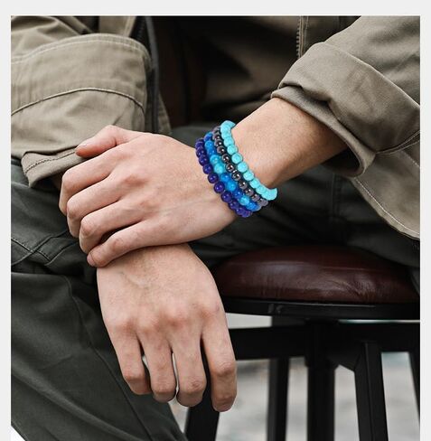 MOZAKA 16 قطعة أحجار الشفاء مطرز أساور للنساء الرجال كريستال سوار مُزين بالخرز للجنسين قابل للتعديل أساور ممتدة 8 مللي متر in Kuwait