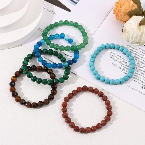 MOZAKA 16 قطعة أحجار الشفاء مطرز أساور للنساء الرجال كريستال سوار مُزين بالخرز للجنسين قابل للتعديل أساور ممتدة 8 مللي متر in Kuwait