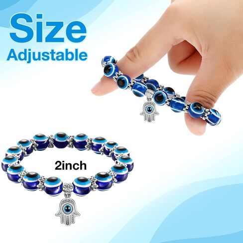Hicarer 6 Pieces Evil Eye Bracelet Blue Beaded Charm Stretch Bracelet Blue Eye Stretch Amulet Bracelets for Valentine's Day Gift Protecting and Blessing Men and Women in Saudi Arabia