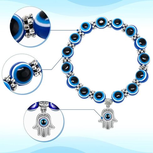 Hicarer 6 Pieces Evil Eye Bracelet Blue Beaded Charm Stretch Bracelet Blue Eye Stretch Amulet Bracelets for Valentine's Day Gift Protecting and Blessing Men and Women in Saudi Arabia